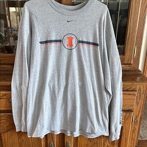 Illinois Nike Gray Long Sleeve Shirt with Navy and Orange Logo
